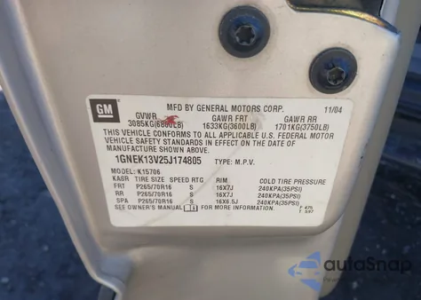 2005 Chevrolet Tahoe Ls from USA, damaged, VIN 1GNEK13V25J174805